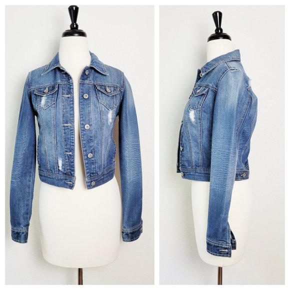 Mudd Denim Jacket Distressed Denim Button Up Jean Jacket S - Picture 9 of 11